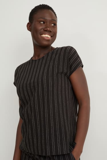 Damen - T-Shirt - gestreift - schwarz