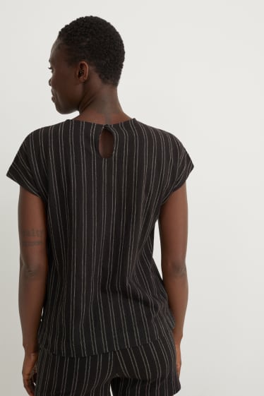 Damen - T-Shirt - gestreift - schwarz