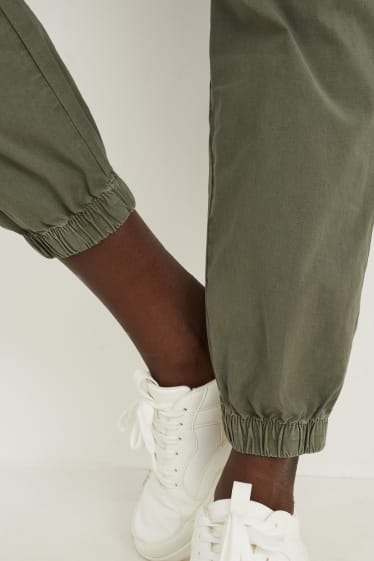 Femmes - Pantalon de toile - mid waist - tapered fit - kaki