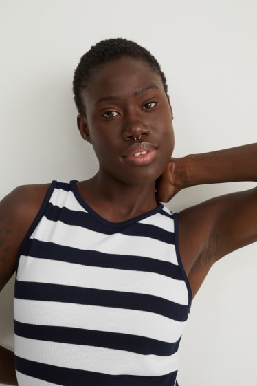 Women - Knitted top - striped - dark blue / white