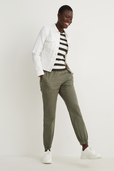Femmes - Pantalon de toile - mid waist - tapered fit - kaki