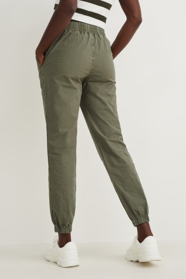 Femmes - Pantalon de toile - mid waist - tapered fit - kaki