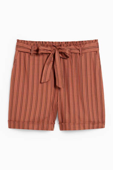 Women - Shorts - mid-rise waist - striped - brown