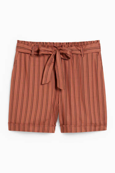 Femmes - Short - mid waist - à rayures - marron