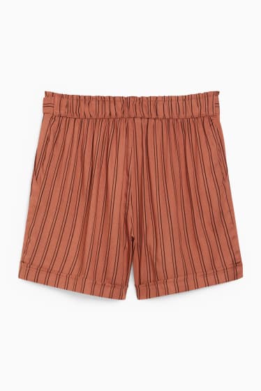 Women - Shorts - mid-rise waist - striped - brown