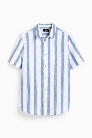 Heren - Overhemd - regular fit - kent - gestreept - wit / blauw