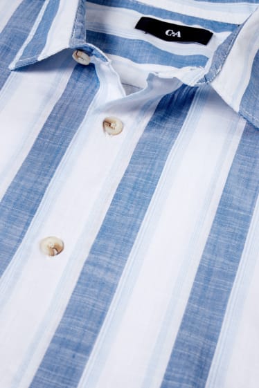 Heren - Overhemd - regular fit - kent - gestreept - wit / blauw