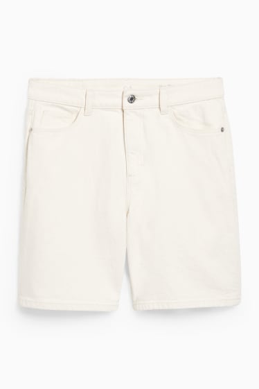 Women - Denim Bermuda shorts - high waist - LYCRA® - light beige