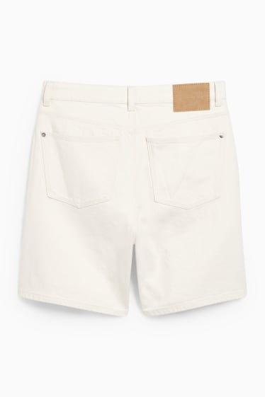 Women - Denim Bermuda shorts - high waist - LYCRA® - light beige