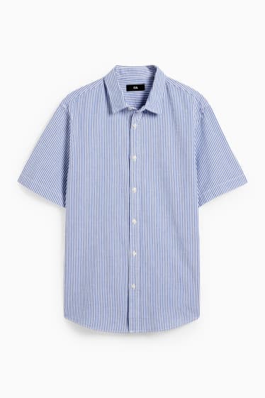 Heren - Overhemd - regular fit - kent - gestreept - blauw / wit