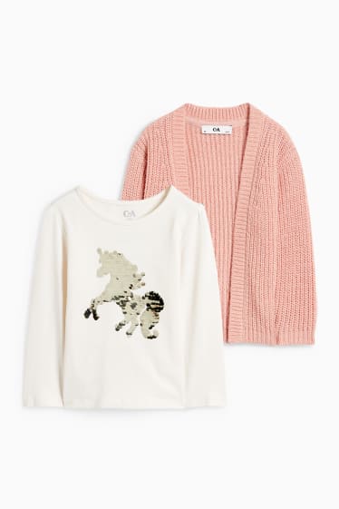 Bambine - Unicorno - set - maglia a maniche lunghe e cardigan - 2 pezzi - rosa