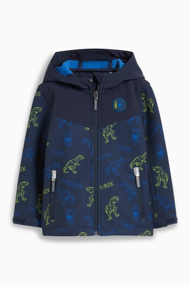 Enfants - Dinosaure - veste softshell à capuche - bleu foncé