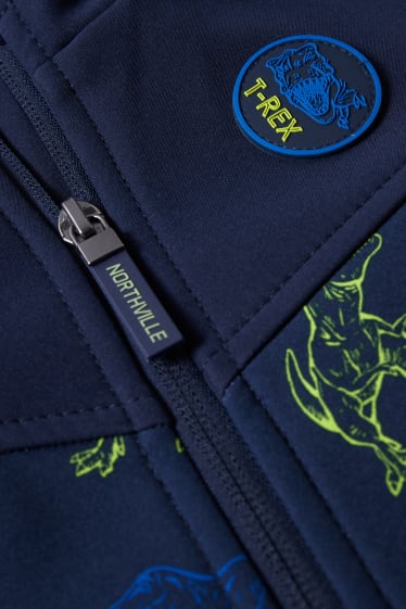 Niños: niños - Dinosaurios - chaqueta softshell con capucha - azul oscuro