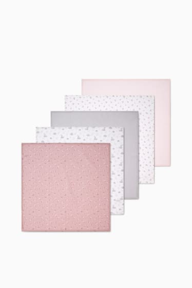 Unisexe - Lot de 5 - langes en gaze de coton pour bébé - rose