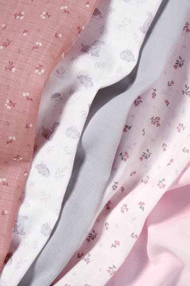 Unisexe - Lot de 5 - langes en gaze de coton pour bébé - rose