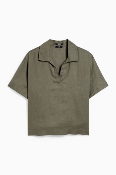 Mujer - Blusa de lino - verde oscuro