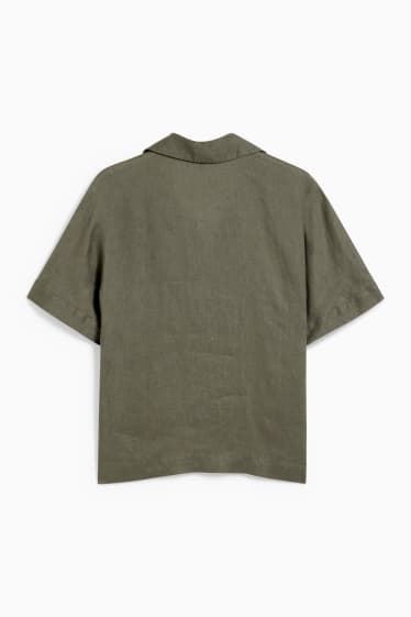 Mujer - Blusa de lino - verde oscuro