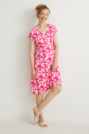 Femmes - Robe croisée d’allaitement - à fleurs - rose