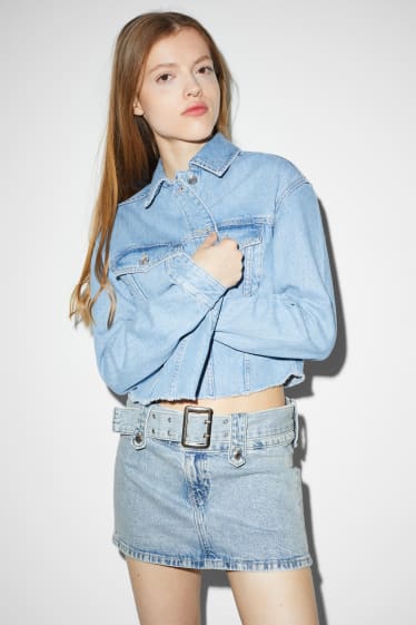 Damen - Jeans-Minirock mit Gürtel - helljeansblau