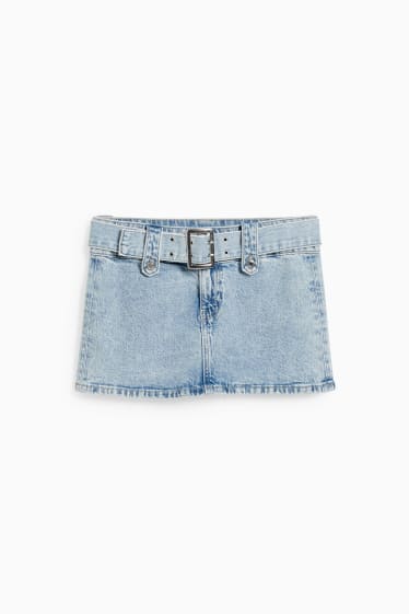 Teens & young adults - CLOCKHOUSE - denim miniskirt with belt - denim-light blue