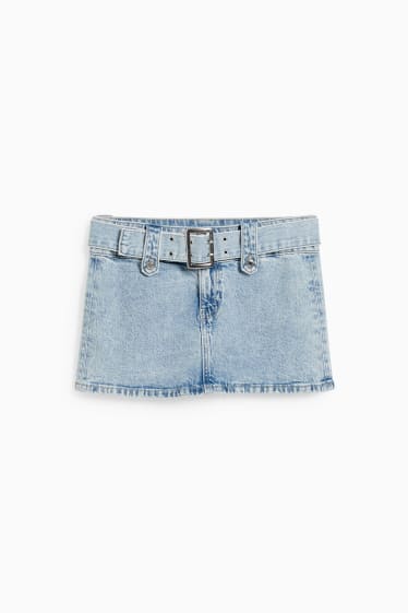 Damen - Jeans-Minirock mit Gürtel - helljeansblau
