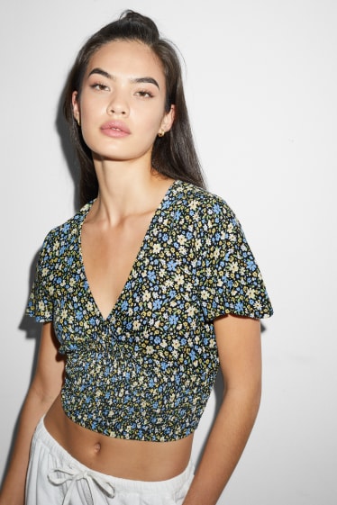 Damen - CLOCKHOUSE - Crop Bluse - geblümt - schwarz