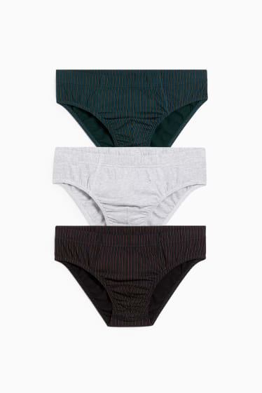 Men - Multipack of 3 - briefs - striped - dark green