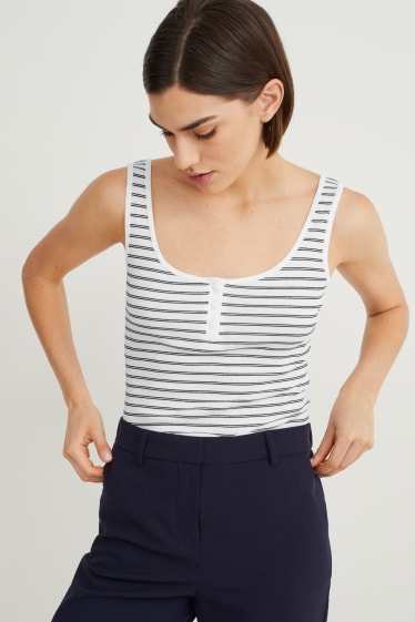 Dames - Basic top - gestreept - wit