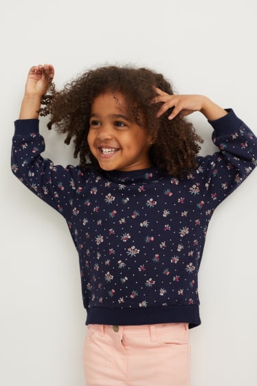 Kinderen: meisjes - Sweatshirt - gebloemd - donkerblauw