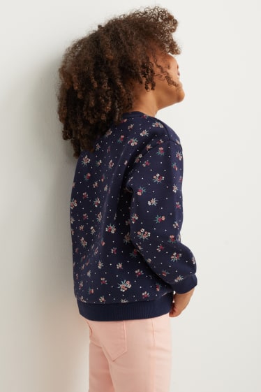 Kinderen: meisjes - Sweatshirt - gebloemd - donkerblauw