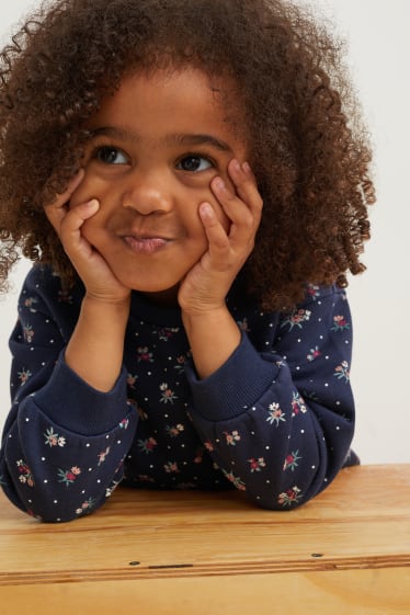 Kinderen: meisjes - Sweatshirt - gebloemd - donkerblauw