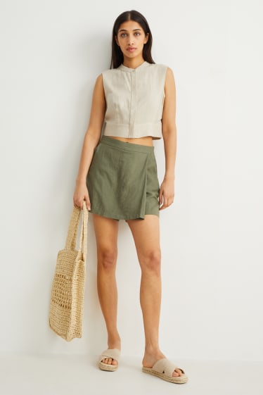 Femmes - Jupe short - lin mélangé - vert