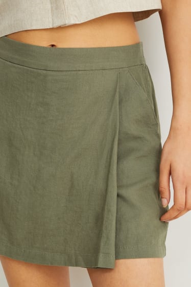 Femmes - Jupe short - lin mélangé - vert