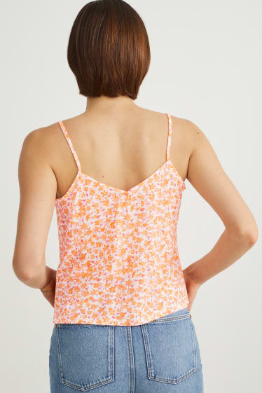 Donna - Top a blusa con nodo - a fiori - arancione