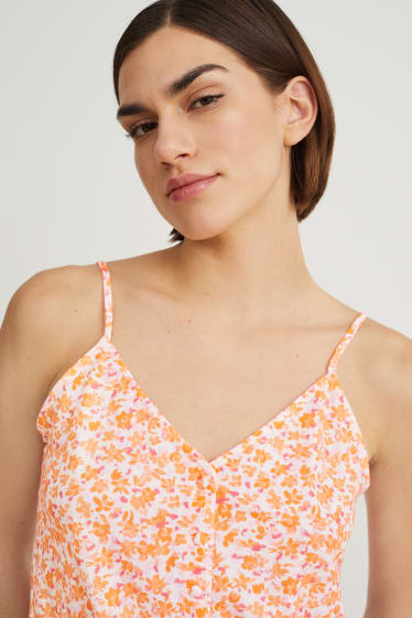 Donna - Top a blusa con nodo - a fiori - arancione