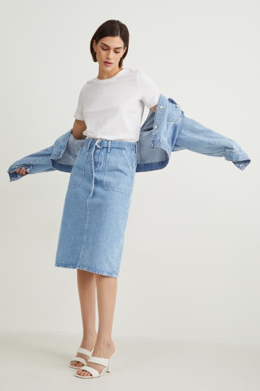 Damen - Jeansrock mit Gürtel - helljeansblau
