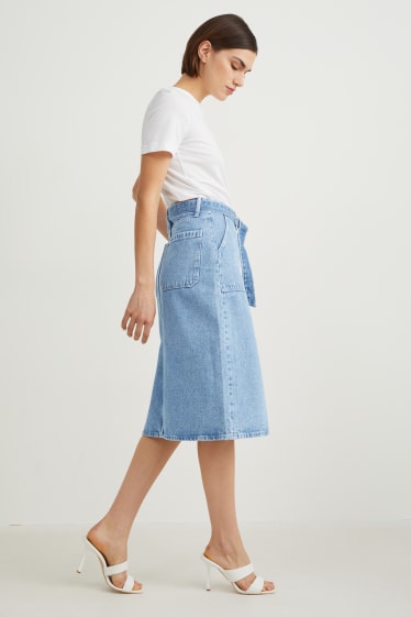 Damen - Jeansrock mit Gürtel - helljeansblau