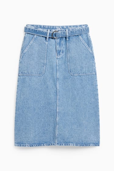 Damen - Jeansrock mit Gürtel - helljeansblau