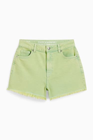 Adolescenți și tineri - CLOCKHOUSE - pantaloni scurți de blugi - talie înaltă - verde deschis