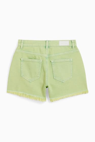 Adolescenți și tineri - CLOCKHOUSE - pantaloni scurți de blugi - talie înaltă - verde deschis
