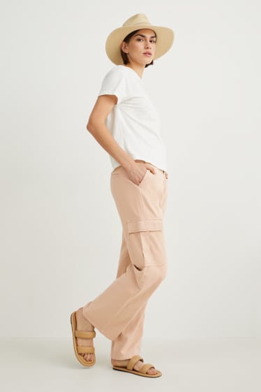 Women - Cargo trousers - high waist - tapered fit - beige