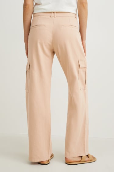 Dames - Cargobroek - high waist - tapered fit - beige