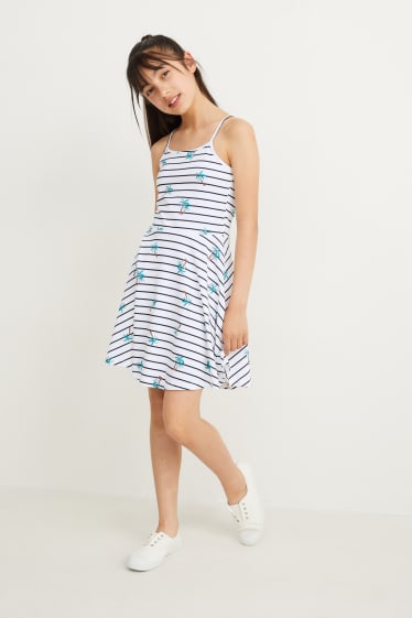 Enfants filles - Robe - à rayures - blanc