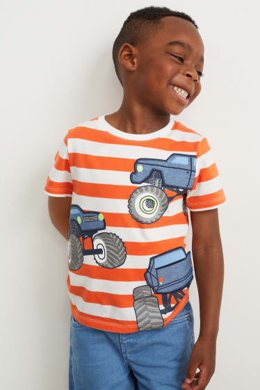 Kinder Jungen - Kurzarmshirt - gestreift - orange