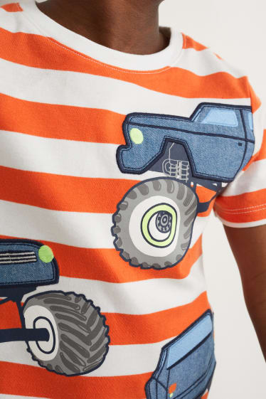 Kinder Jungen - Kurzarmshirt - gestreift - orange