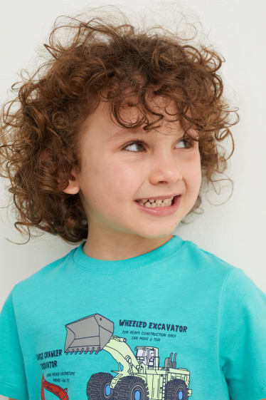 Kinder Buben - Bagger - Kurzarmshirt - petrol