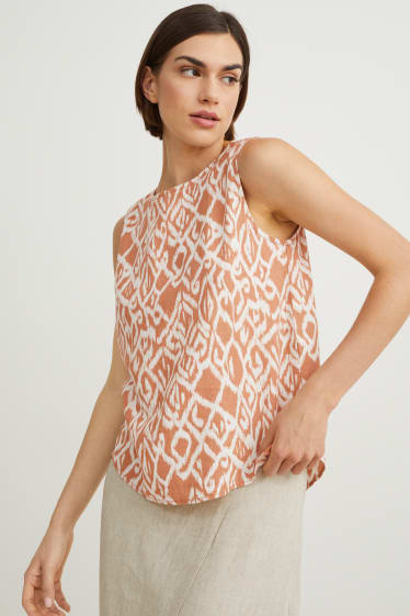 Donna - Blusa - misto lino - marrone / bianco crema