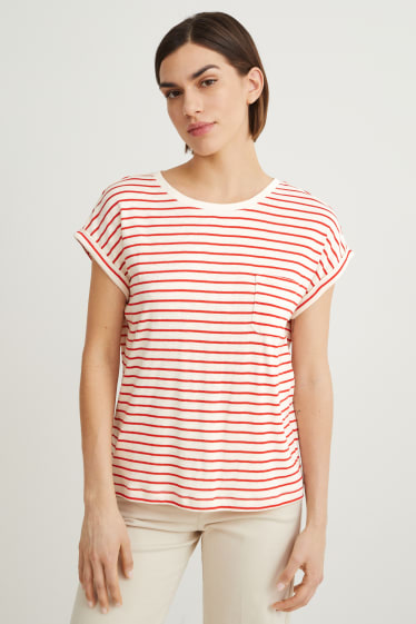 Donna - T-shirt - a righe - rosso