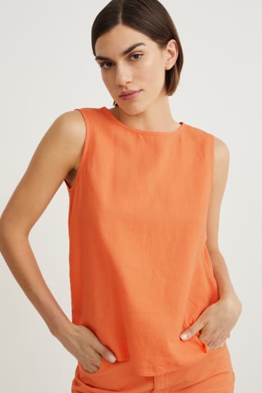 Femmes - Chemisier - lin mélangé - orange