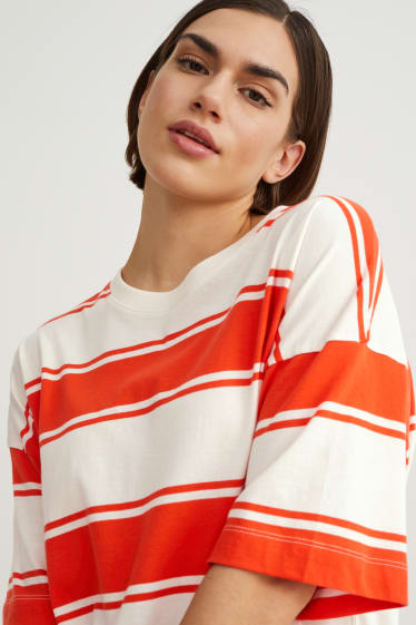 Damen - Nachthemd - gestreift - hellbeige